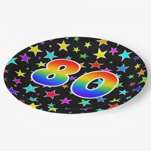 80e Evenement: Vet, Leuk, Kleurrijke Regenboog 80 Papieren Bordje (Gekanteld)