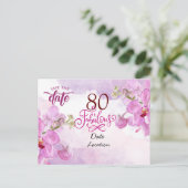 80e Fabulous Birthday met paarse orchidebloem Briefkaart (Staand voorkant)