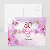 80e Fabulous Birthday met paarse orchidebloem Briefkaart (Voorkant / Achterkant)