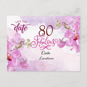 80e Fabulous Birthday met paarse orchidebloem Briefkaart