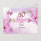 80e Fabulous Birthday met paarse orchidebloem Briefkaart (Voorkant)