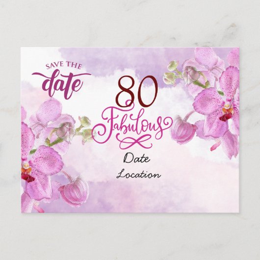80e Fabulous Birthday met paarse orchidebloem Briefkaart (Voorkant)