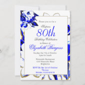 80e Floral Blue en White Spring Elegant Birthday Kaart (Voorkant)