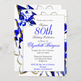 80e Floral Blue en White Spring Elegant Birthday Kaart
