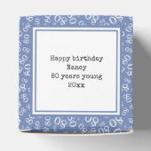 80e foto aandenken - blauw/wit nummerpatroon bedankdoosjes (Bovenkant)