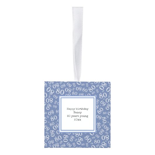 80e foto aandenken - blauw/wit nummerpatroon decoratie (Rechts)