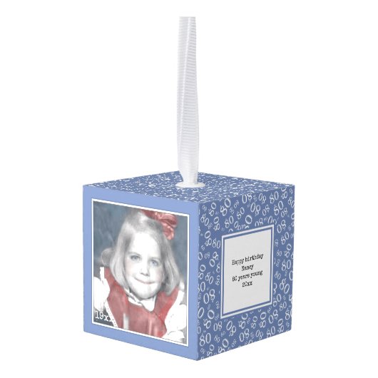 80e foto aandenken - blauw/wit nummerpatroon decoratie (Achter hoekig)