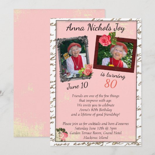 80e Foto Birthday Party Invitation Kaart (Voorkant / Achterkant)