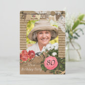 80e foto verjaardagsfeestje uitnodiging (Staand voorkant)