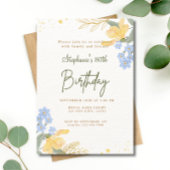 80e Gele Blauwe Bloemen Boho Aquarel Verjaardag Kaart