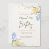 80e Gele Blauwe Bloemen Boho Aquarel Verjaardag Kaart (Voorkant)