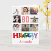 80e Gelukkige Verjaardag Fotocollage Moderne Roze Kaart (Gele Bloem)