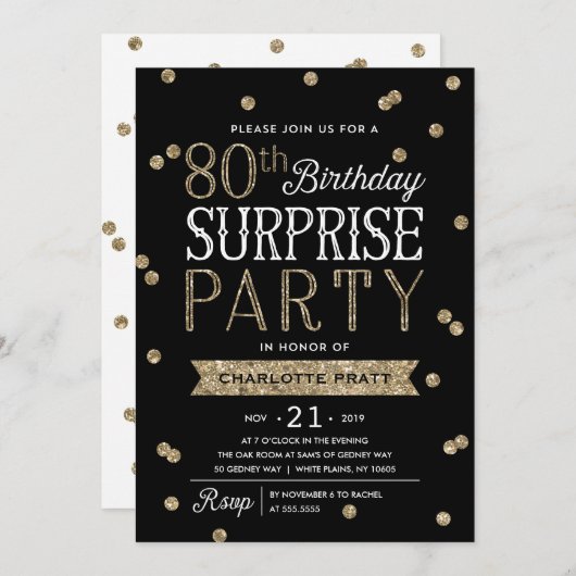 80e Glitter Confetti Surprise Party Invitation Kaart (Voorkant / Achterkant)