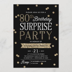 80e Glitter Confetti Surprise Party Invitation Kaart