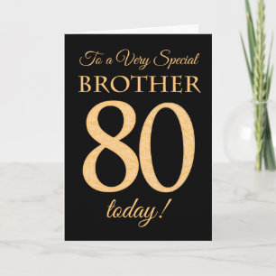 80e Gold-effect op Black, voor Broer Birthday Kaart
