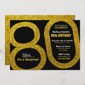 80e Gold Glitter Birthday Invitations Kaart (Voorkant / Achterkant)