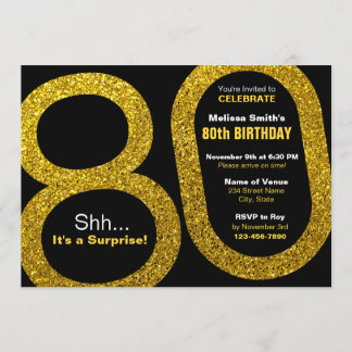 80e Gold Glitter Birthday Invitations Kaart