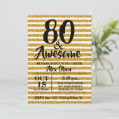 80e Gold Glitter Birthday Party-uitnodigingen (Staand voorkant)