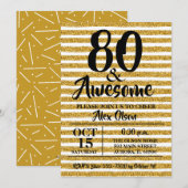 80e Gold Glitter Birthday Party-uitnodigingen (Voorkant / Achterkant)