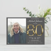 80e Gold Text Dark Grey Classy Foto van zaterdag Kaart (Staand voorkant)