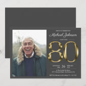 80e Gold Text Dark Grey Classy Foto van zaterdag Kaart (Voorkant / Achterkant)