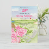 80e golf verjaardagsfeest pioenen op golfbaan kaart (Staand voorkant)