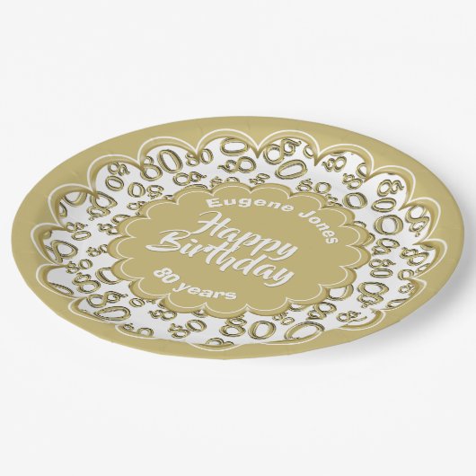 80e Goud/Wit Willekeurig Getal Patroon Papieren Bordje (Gekanteld)