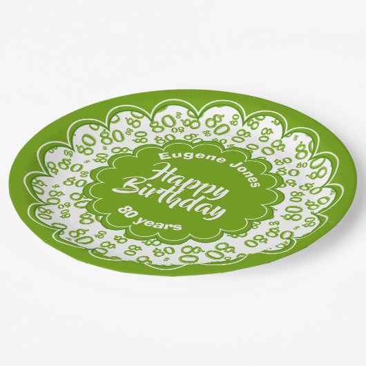 80e groen/wit willekeurig getallenpatroon papieren bordje (Gekanteld)