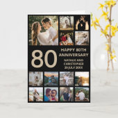 80e Jubileum 13 Foto Collage Black en Gold Kaart (Gele Bloem)