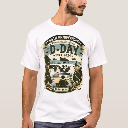 80e Jubileum D dag Invasie Militaire geschiedenis T-shirt (Voorkant)