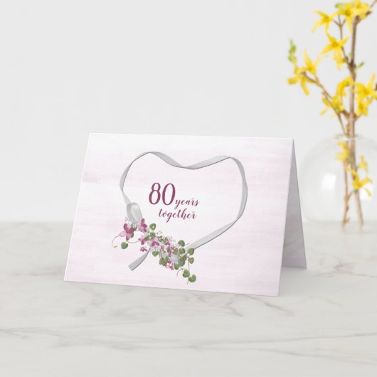 80e Jubileum Ribbon Heart Kaart (Gele Bloem)