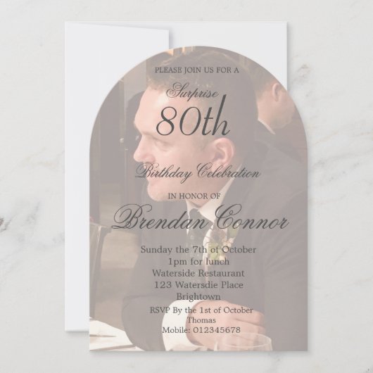 80e mannelijke verjaardag foto elegante boog kaart (Voorkant)