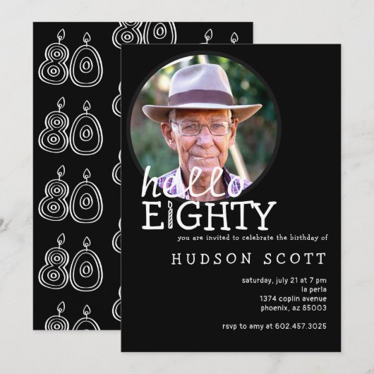 80e Mannen Hallo verjaardagsfeest Foto Kaart (Voorkant / Achterkant)