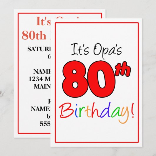 80e mijlpaal van OPA verjaardagsfeest Kaart (Voorkant / Achterkant)