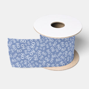 80e Moderne Willekeurige Getalpatroon Blauw/Wit Satijnen Lint
