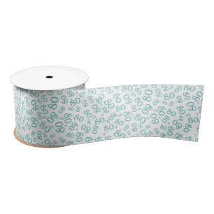 80e Moderne Willekeurige Nummer Patroon Teal/Wit Satijnen Lint