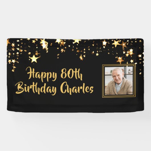80e of een andere verjaardag Foto Gold Stars Aange Spandoek (Horizontaal)