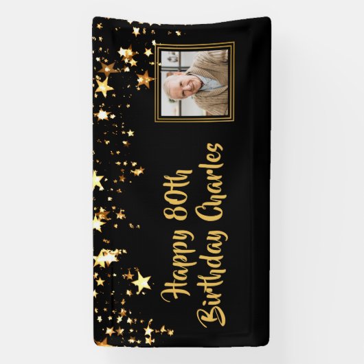 80e of een andere verjaardag Foto Gold Stars Aange Spandoek (Verticaal)