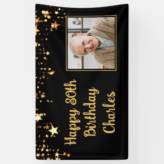 80e of een andere verjaardag Foto Gold Stars Aange Spandoek (Verticaal)