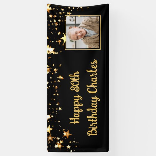 80e of een andere verjaardag Foto Gold Stars Aange Spandoek (Verticaal)