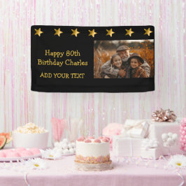 80e of elke verjaardag Foto Gold Stars Custom Spandoek