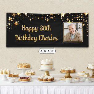 80e of Willekeurige Verjaardag Foto Gouden Sterren Spandoek
