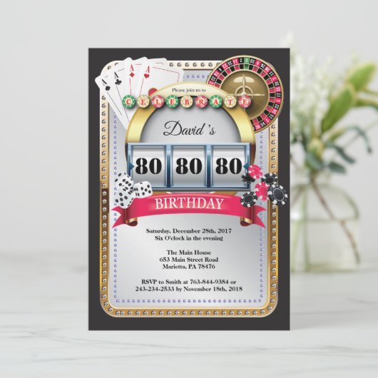 80e Poker Spelen Kaart Casino Verjaardagsuitnodigi (Staand voorkant)