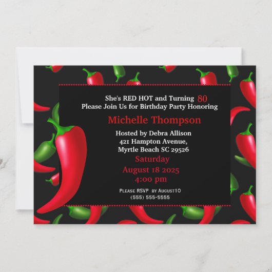 80e Red Hot Pepper Birthday-uitnodigingen Kaart (Voorkant)