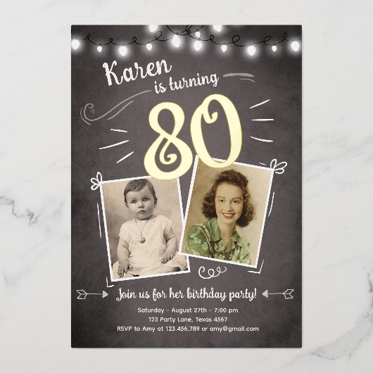 80e  Retro Foto 80e surrogaatdag Folie Uitnodiging (Voorkant)