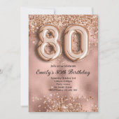 80e Roze Gouden Glitter Verjaardag Kaart (Voorkant)