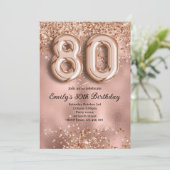 80e Roze Gouden Glitter Verjaardag Kaart (Staand voorkant)