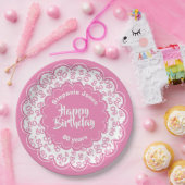 80e roze/witte willekeurige nummerpatroon papieren bordje (Feest)