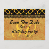 80e Save the Date Verjaardag Goud Zwart Kant V7 Aankondigingskaart (Voorkant)