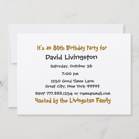 80e Sjabloon van de uitnodiging van de Birthday Pa (Achterkant)